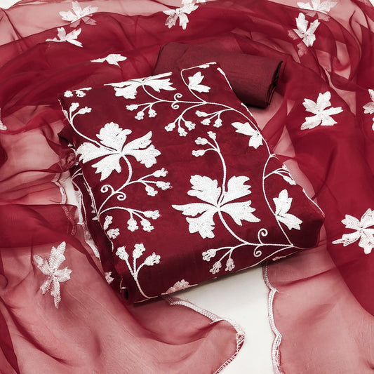 Designer Suit Heavy Organza Silk Febric With Inner And ChainStich Work