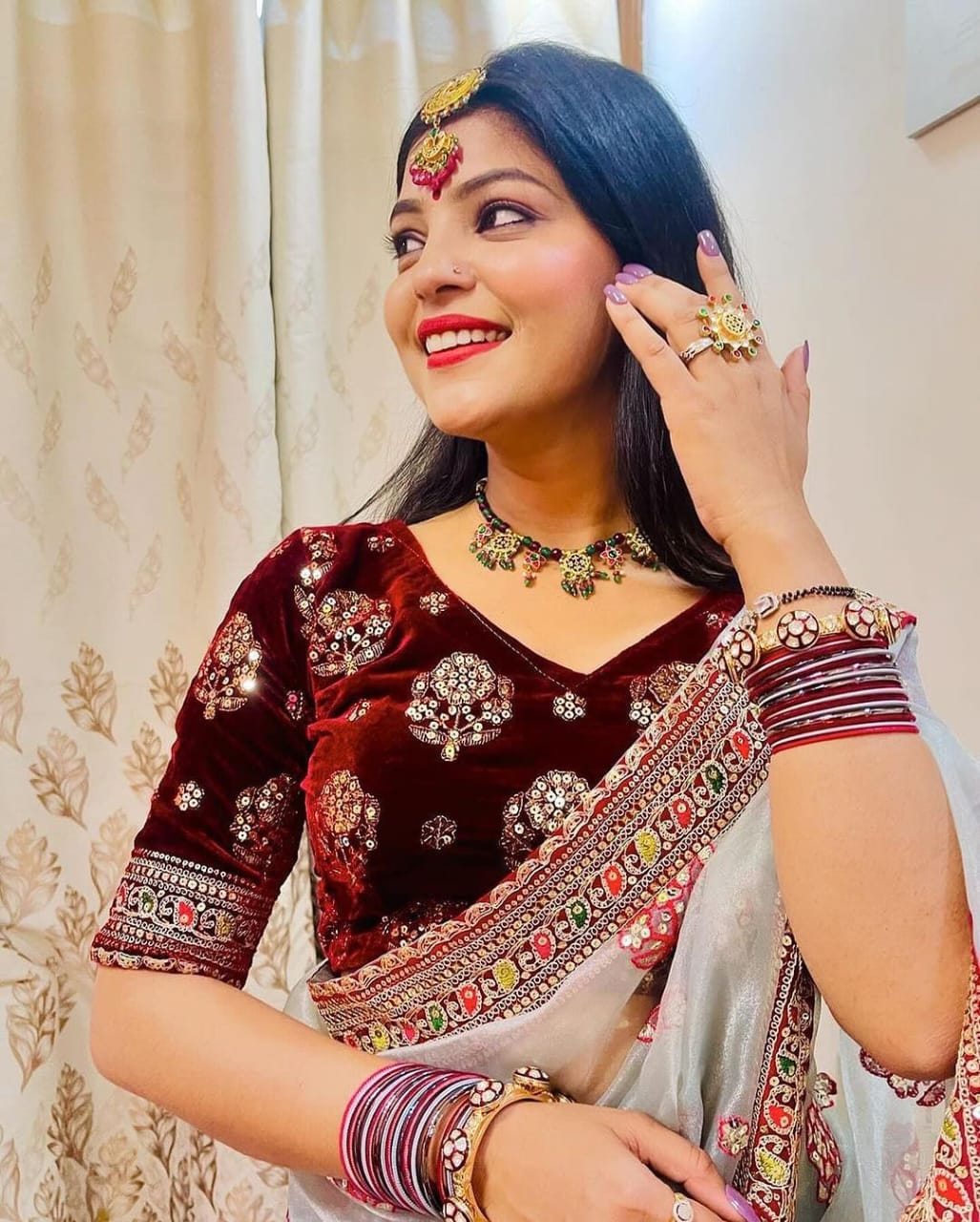 Designer Organza Silk Saree With Velvet Blouse