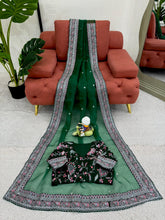 Load image into Gallery viewer, Green Organza Silk Heavy Border Work Wedding Wear Saree
