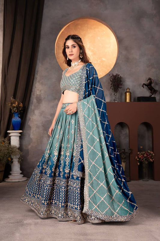 Wedding Wear Georgette 2 Tone Shaded Lehenga Choli