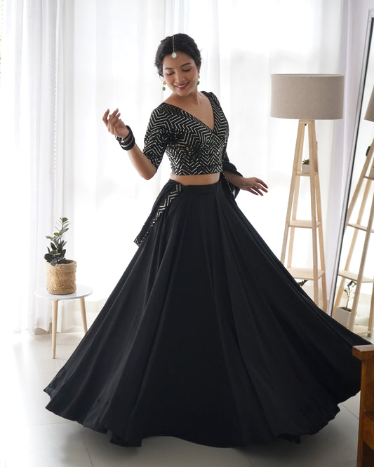 Wonderful Black Color Sequence Work Function Wear Georgette Lehenga Choli