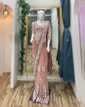 Load image into Gallery viewer, Dazzling Peach Colour Party Wear Soft Net Saree
