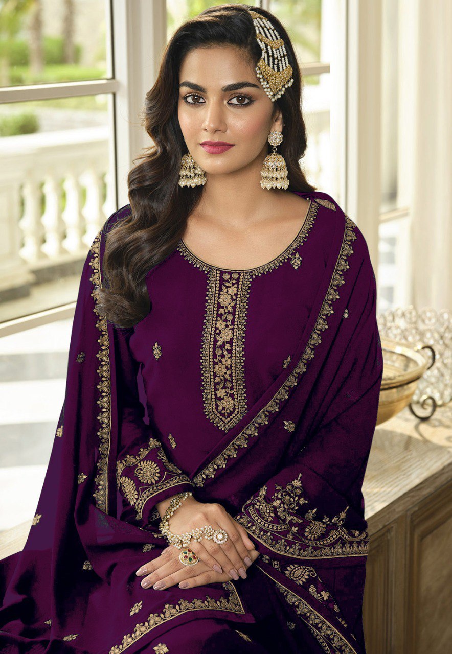 Georgette With Embroidery Work And Sequence Work Wedding Wear Sharara Suit