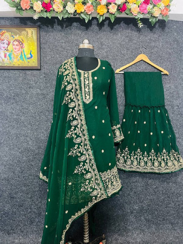Georgette With Embroidery Work And Sequence Work Wedding Wear Sharara Suit