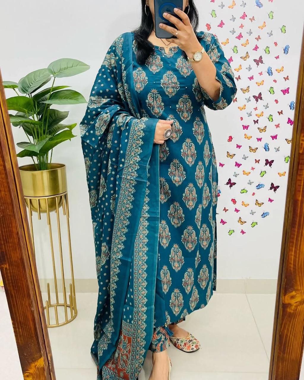 Pure Cambric Cotton Printed Stiched Salwar Suit With Duppata