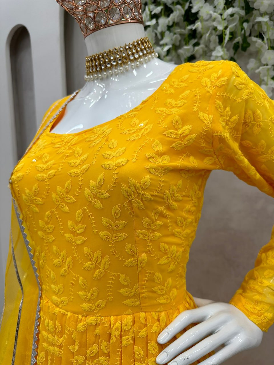 Georgette Chikan Work Full Stiched Suit With Orgenza Duppta
