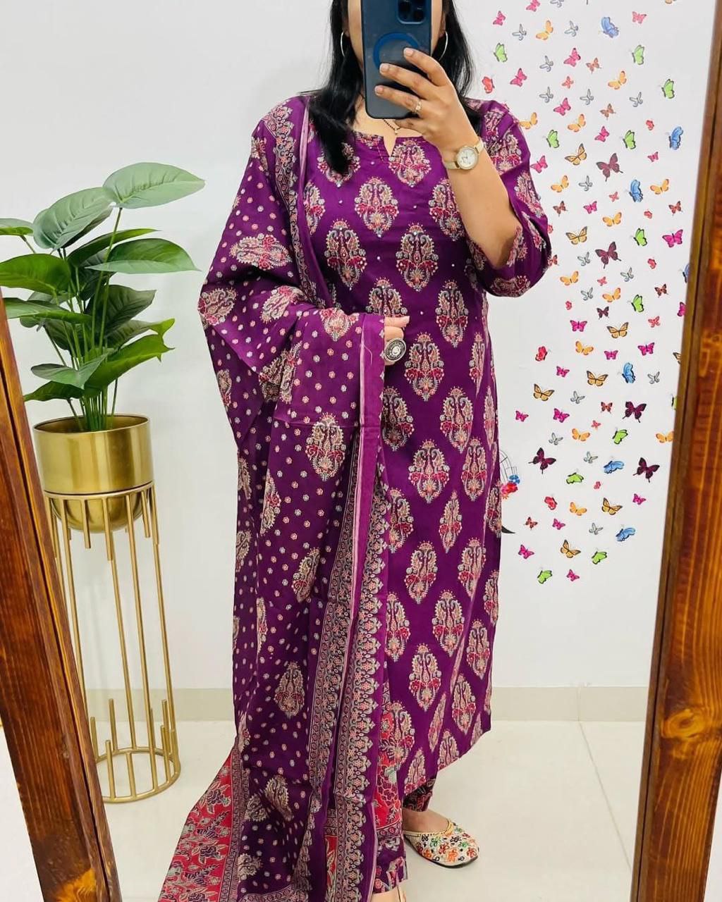 Pure Cambric Cotton Printed Stiched Salwar Suit With Duppata