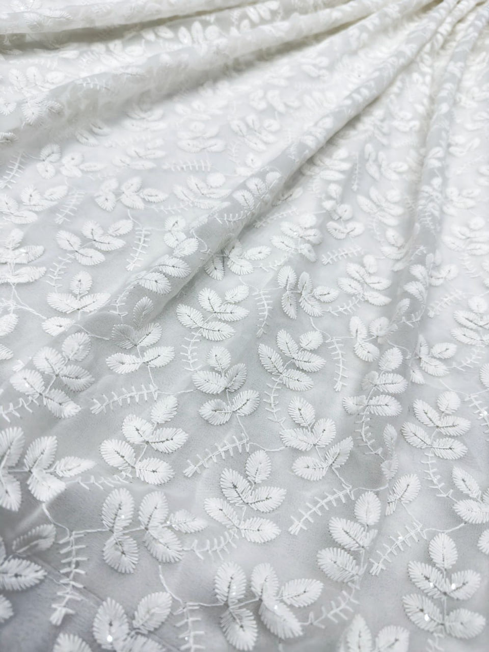 Georgette Chikan Work Full Stiched Suit With Orgenza Duppta