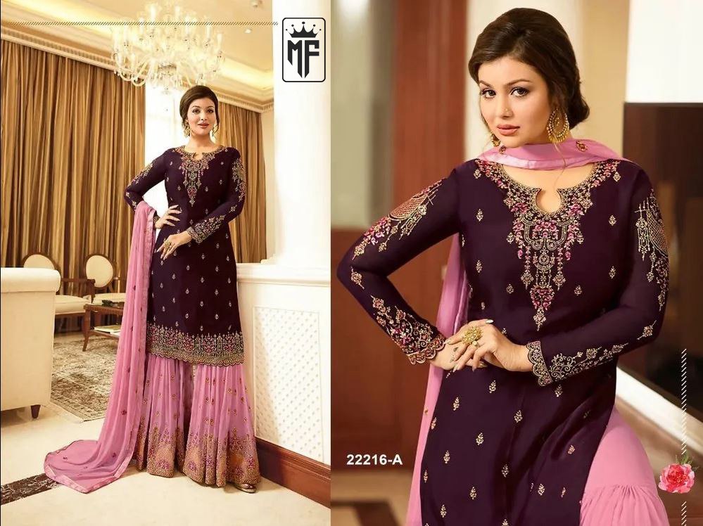 Amazing Designer Embroidary Work Semi Stiched Sharara Plazo Suit