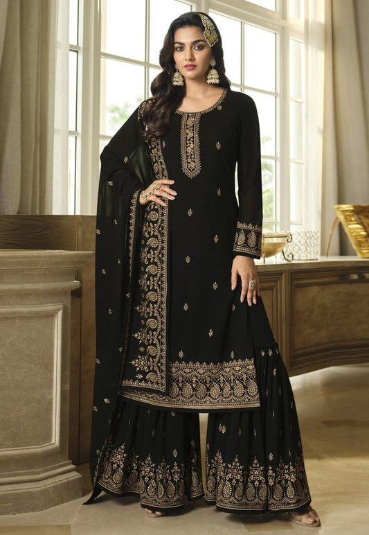 Georgette With Embroidery Work And Sequence Work Wedding Wear Sharara Suit