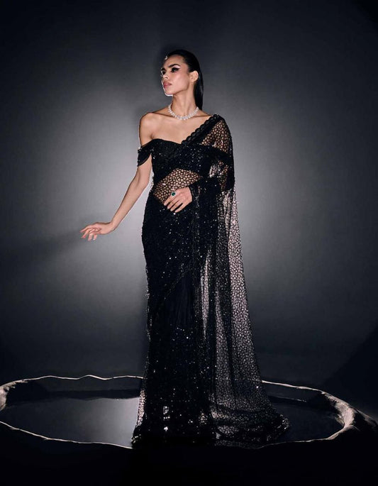 Heavy Quality Mono Net With 5MM Sequins Work Saree