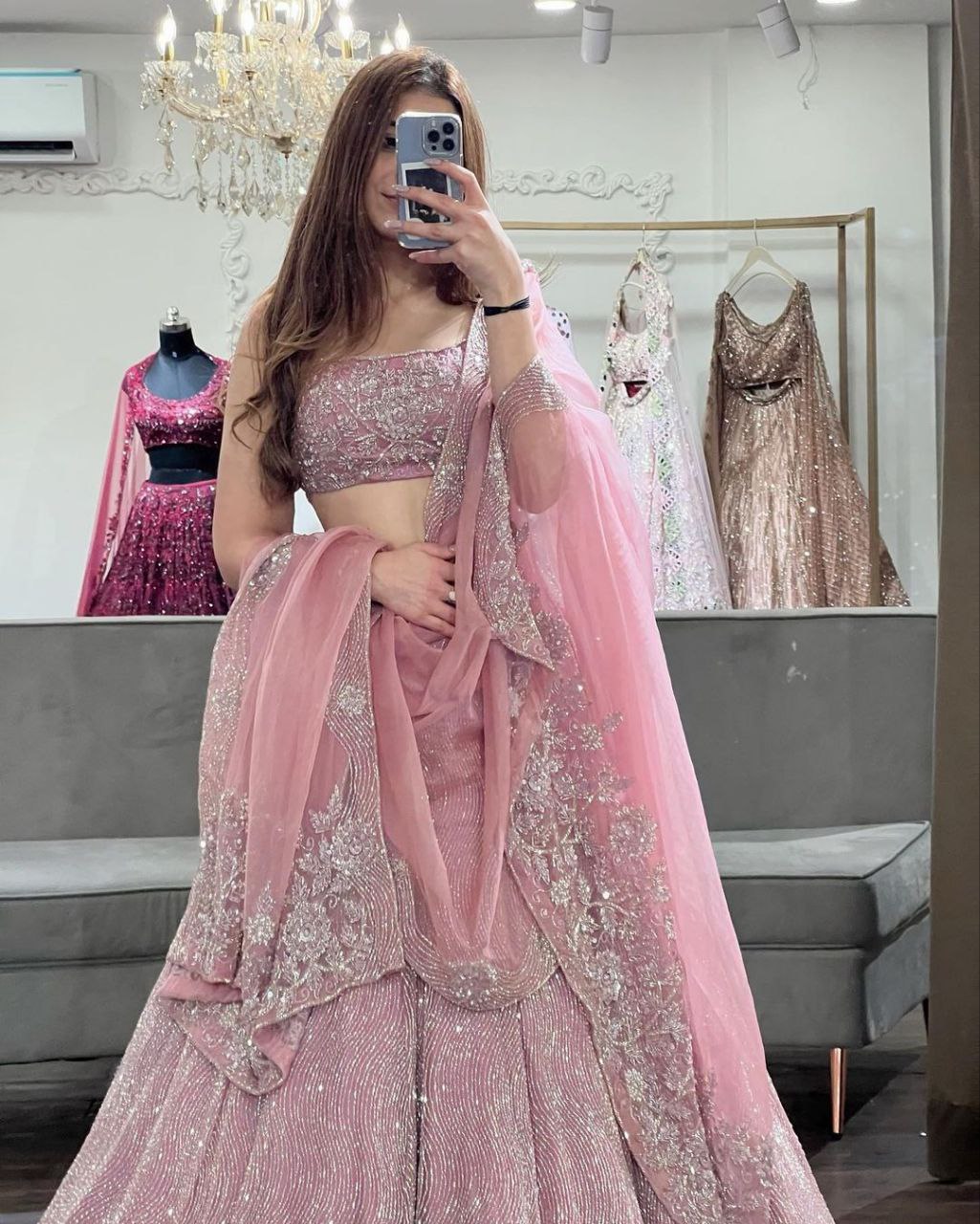 Baby Pink Georgette Sequence Work Lehenga Choli