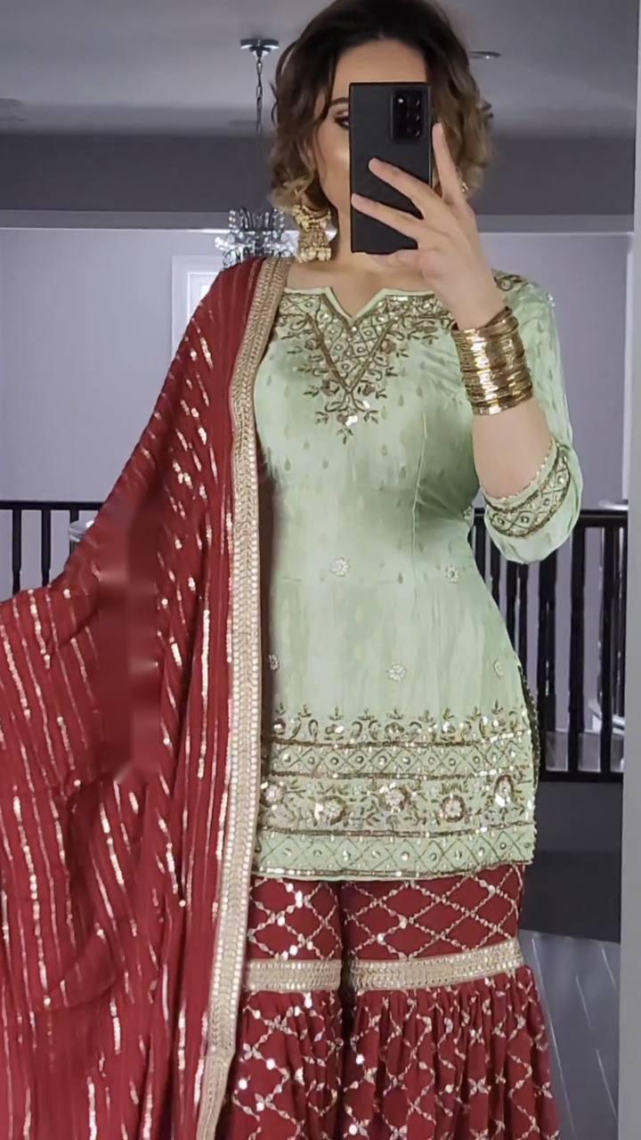 Georgette With Heavy 5mm Embroidery Sequence Work Sharara Suit