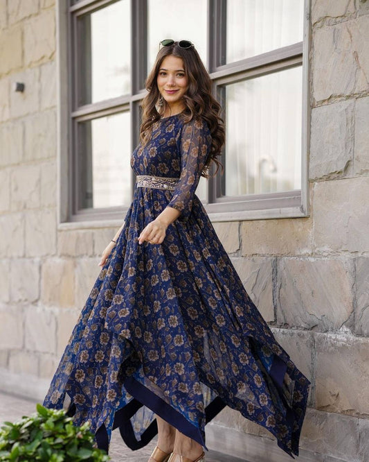 Faux Georgette With Digital Print Work With Full Sleeve Salwar Suit
