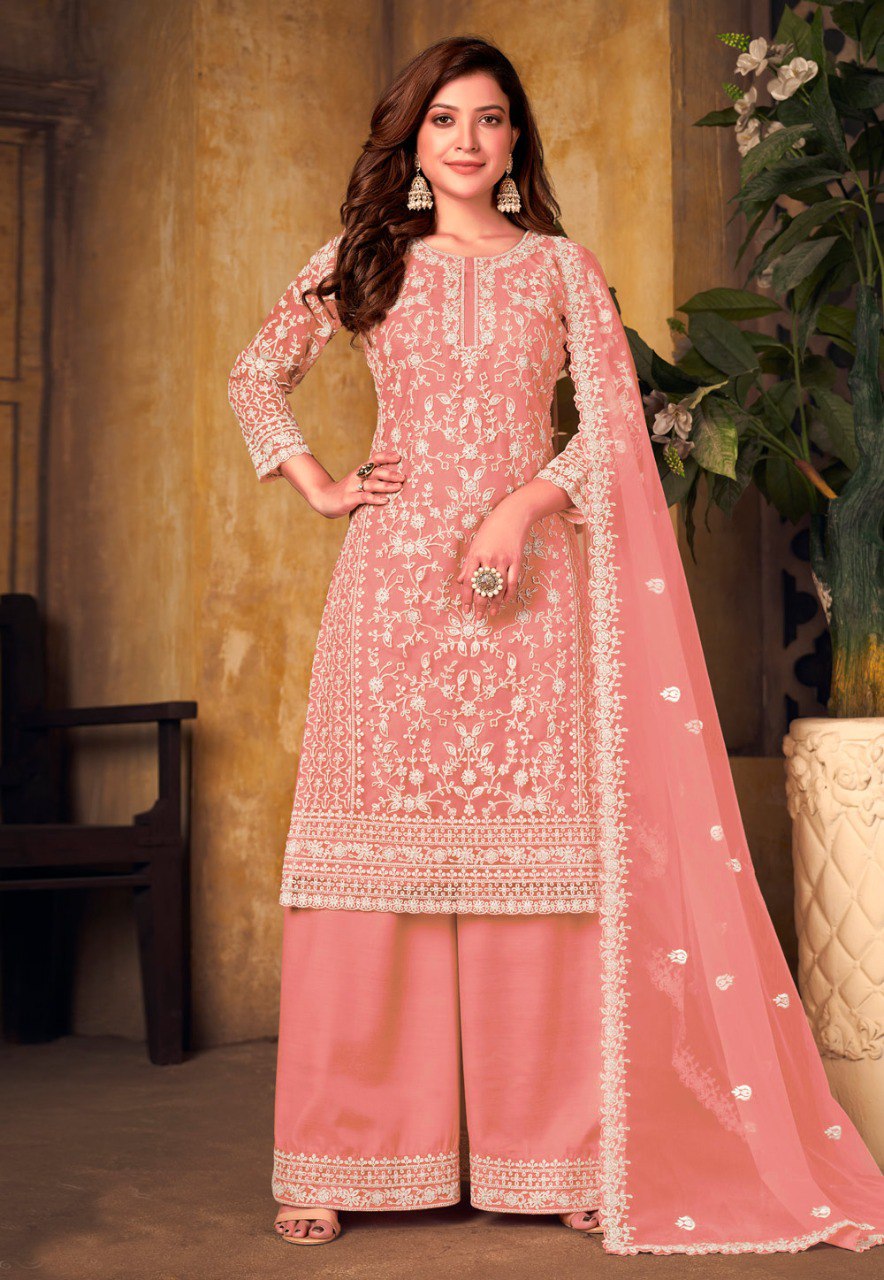 Butterfly Heavy Net With Codding Embroidery And Stone Work Dress  Material  For Women