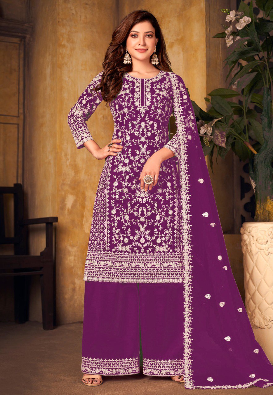 Butterfly Heavy Net With Codding Embroidery And Stone Work Dress  Material  For Women