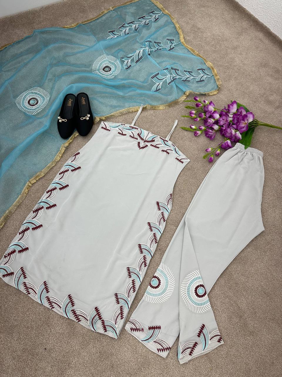 Faux Georgette Full Stiched Suit With Fancy Embroidery Work