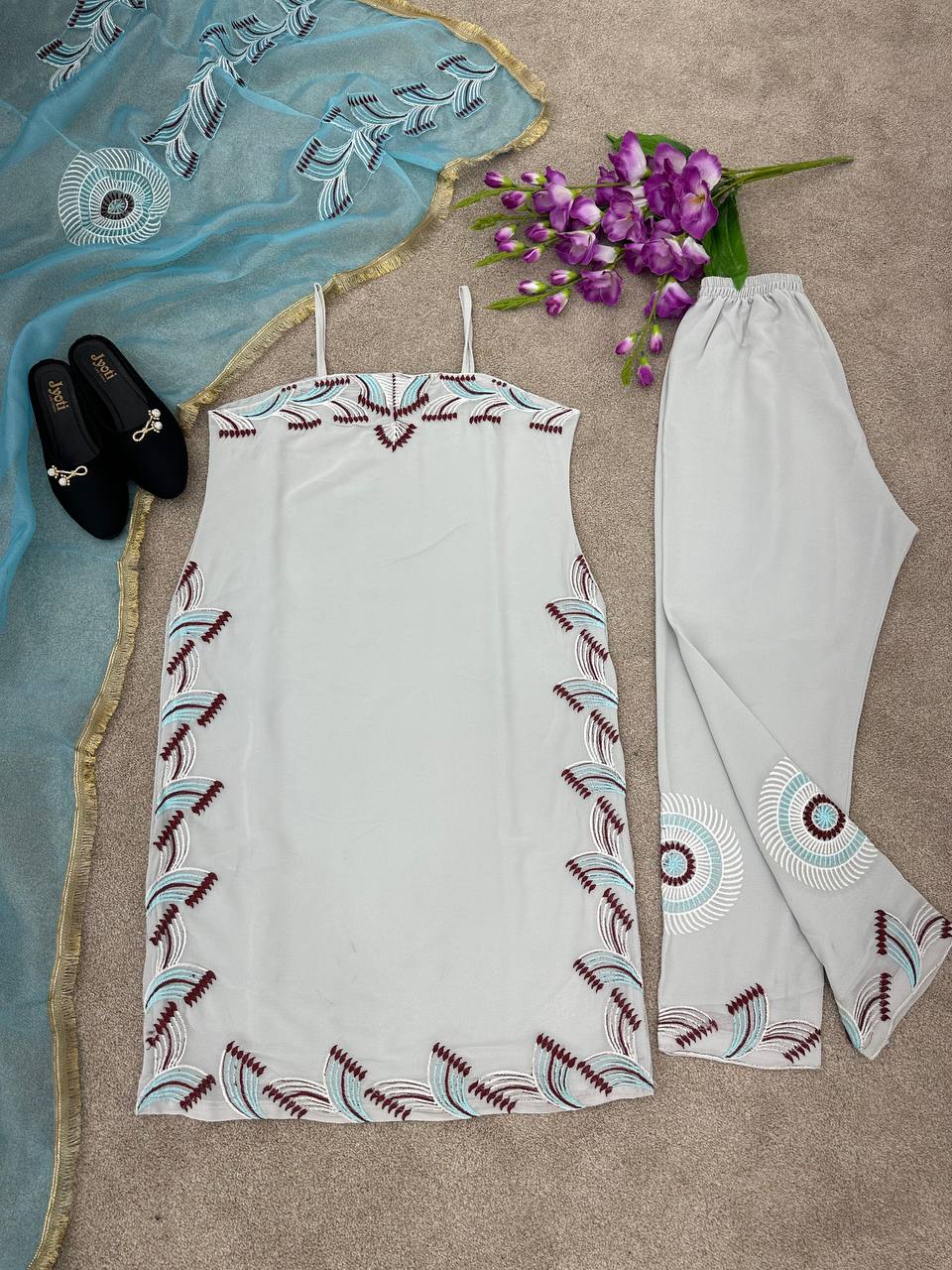 Faux Georgette Full Stiched Suit With Fancy Embroidery Work