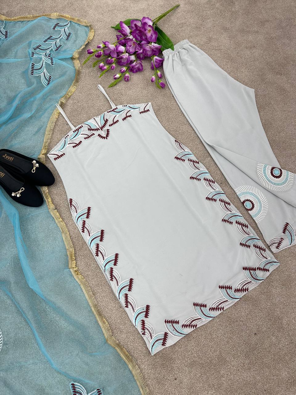 Faux Georgette Full Stiched Suit With Fancy Embroidery Work
