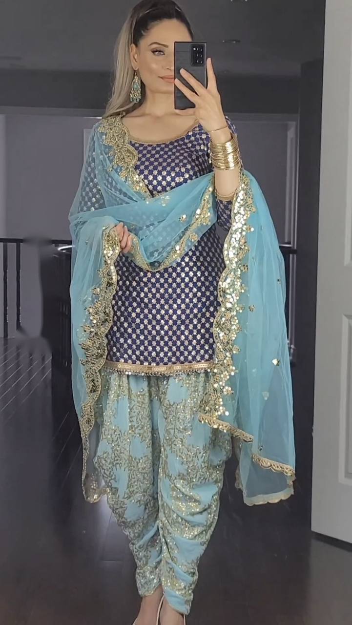 Faux Georgette With Heavy Embroidery 5mm Sequence Work With Sleeve