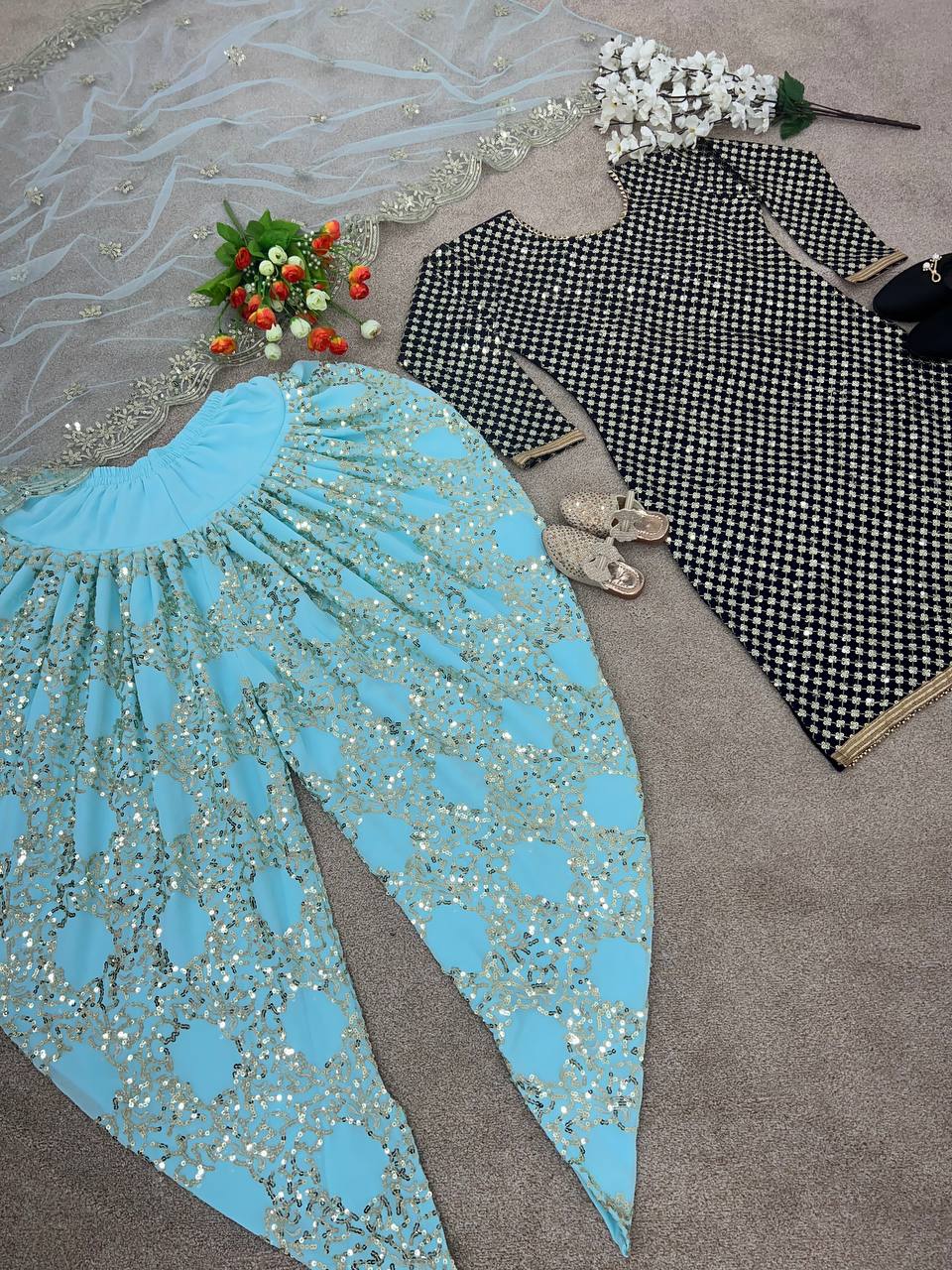 Faux Georgette With Heavy Embroidery 5mm Sequence Work With Sleeve