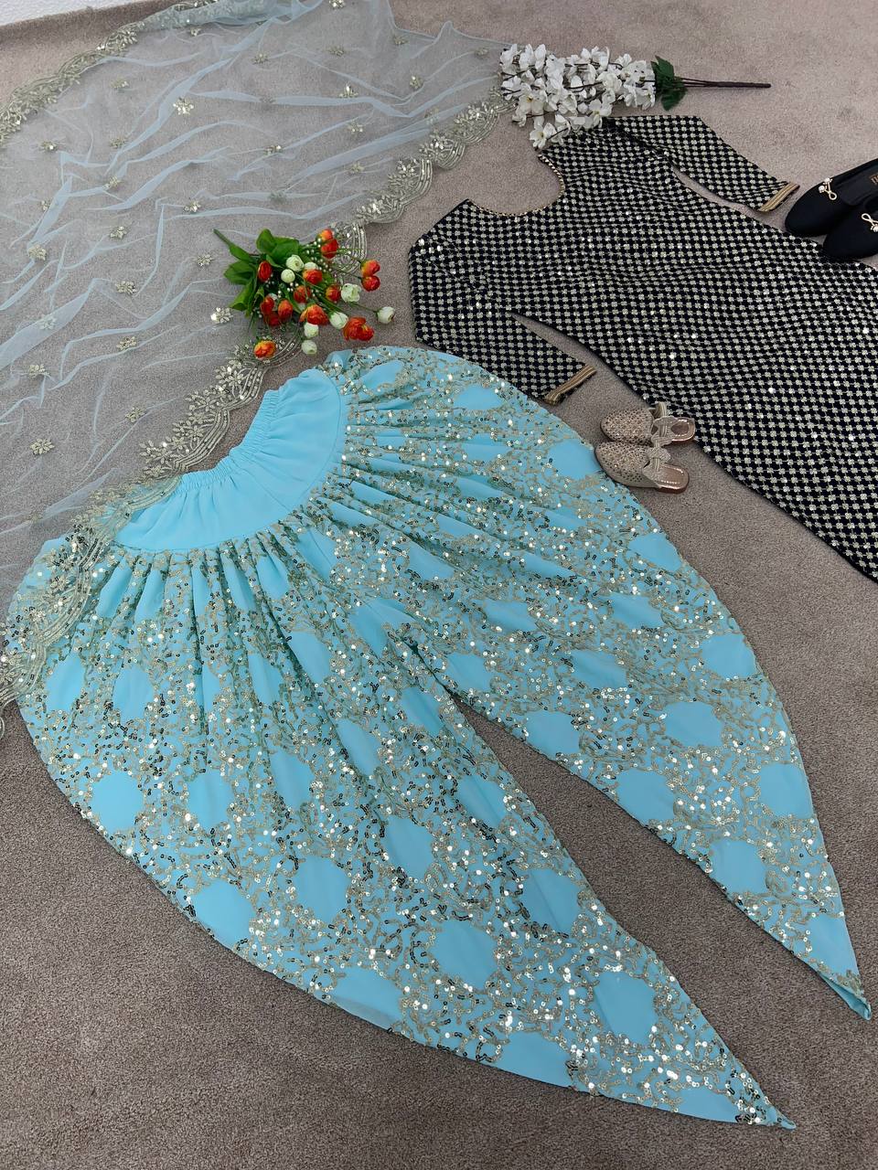 Faux Georgette With Heavy Embroidery 5mm Sequence Work With Sleeve