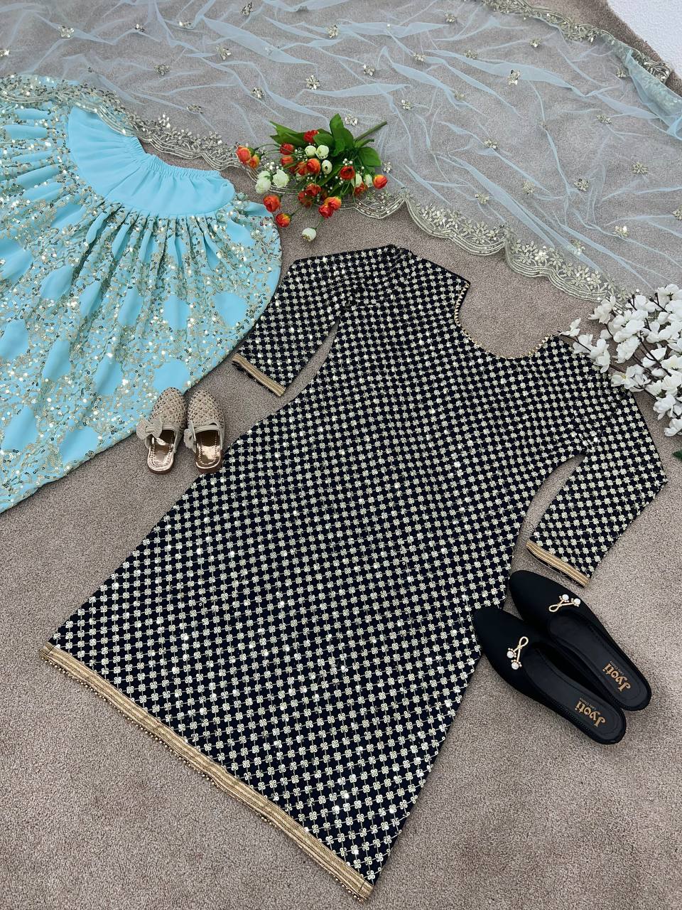 Faux Georgette With Heavy Embroidery 5mm Sequence Work With Sleeve
