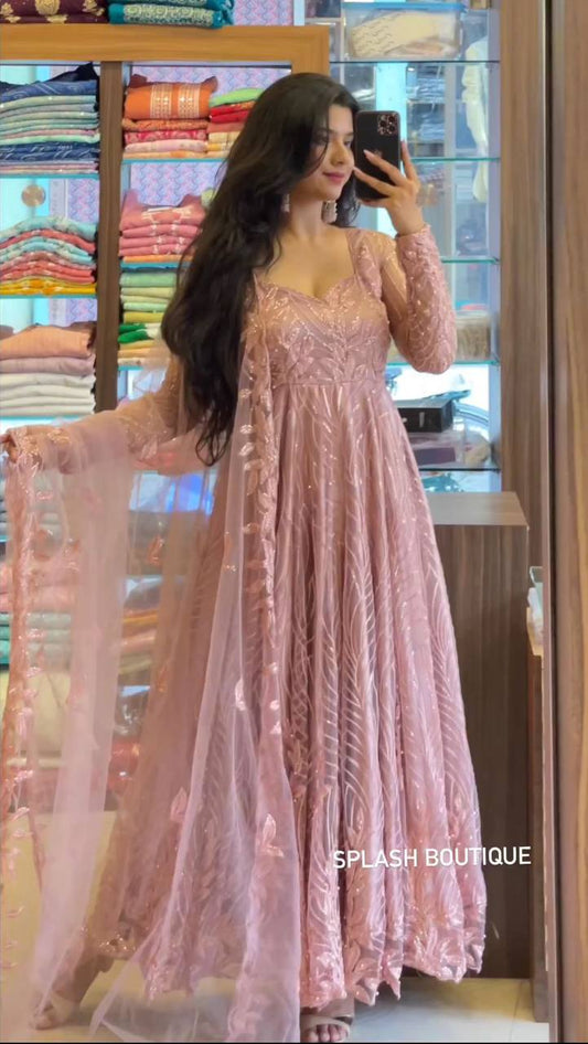 Designer Party Wear Look Gown With Heavy 3mm Embroidery Sequence Work Anarkali Suit