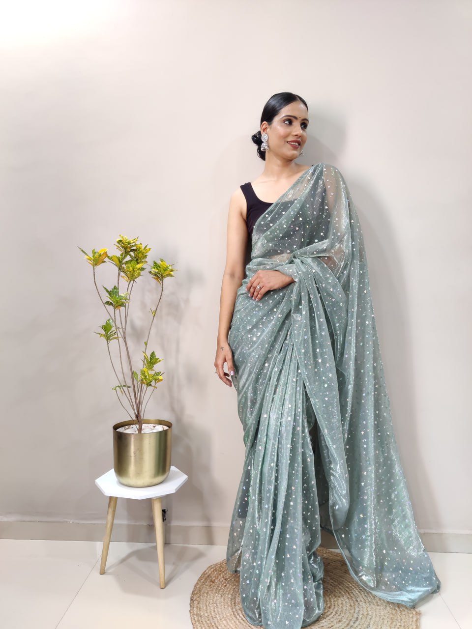 Amazing Imported Netting Fabric Party Wear Designer Saree