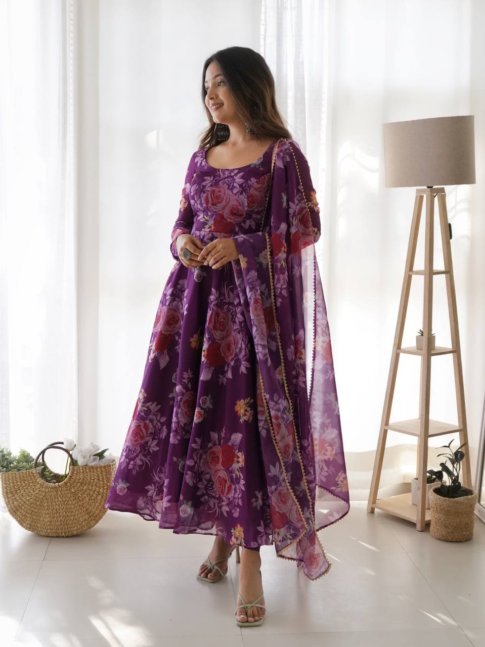 Party Wear Purple Ready to Wear Gown For Girls Wear