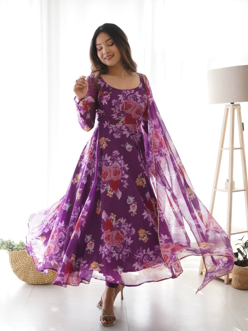 Party Wear Purple Ready to Wear Gown For Girls Wear