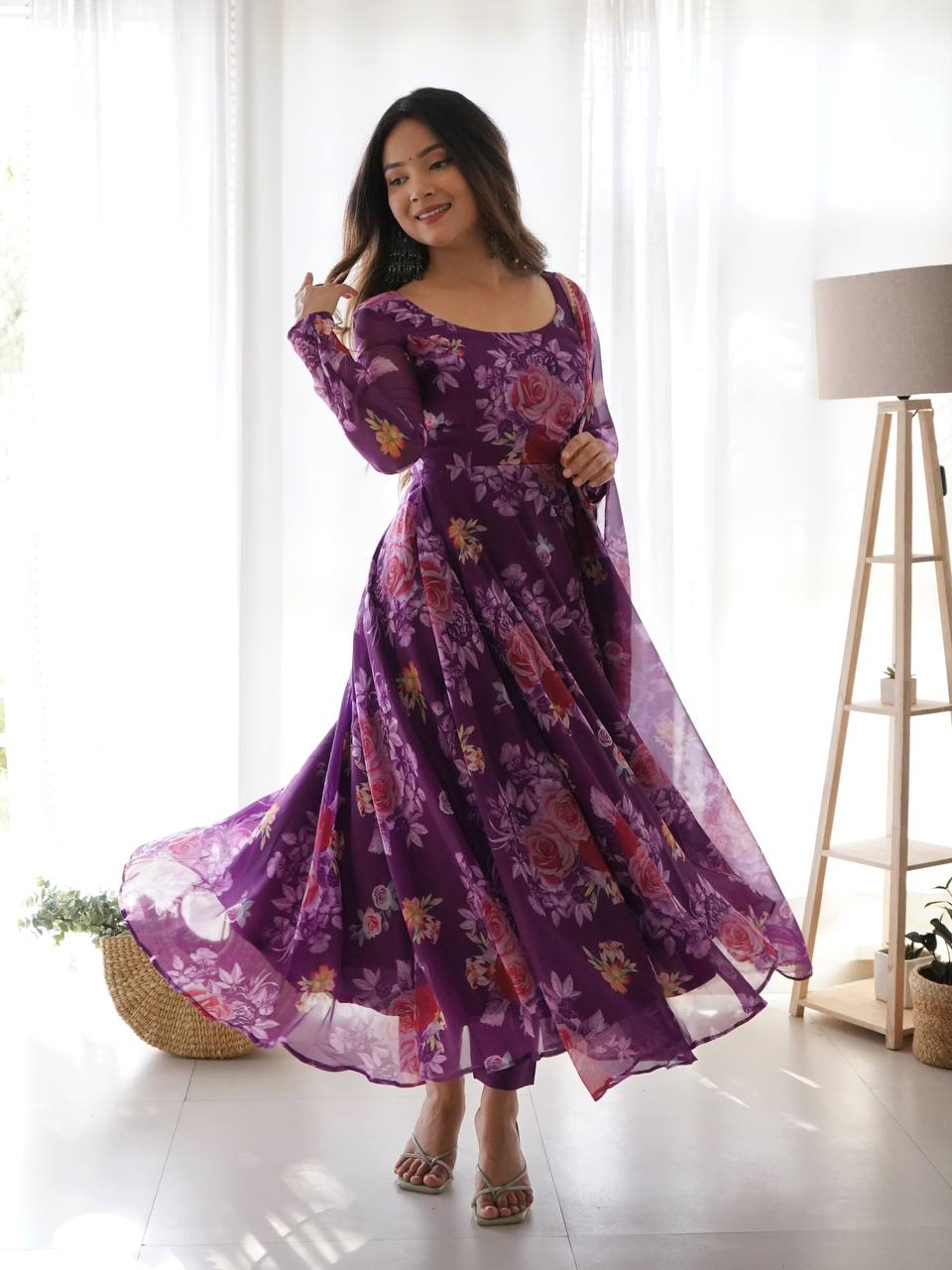 Party Wear Purple Ready to Wear Gown For Girls Wear