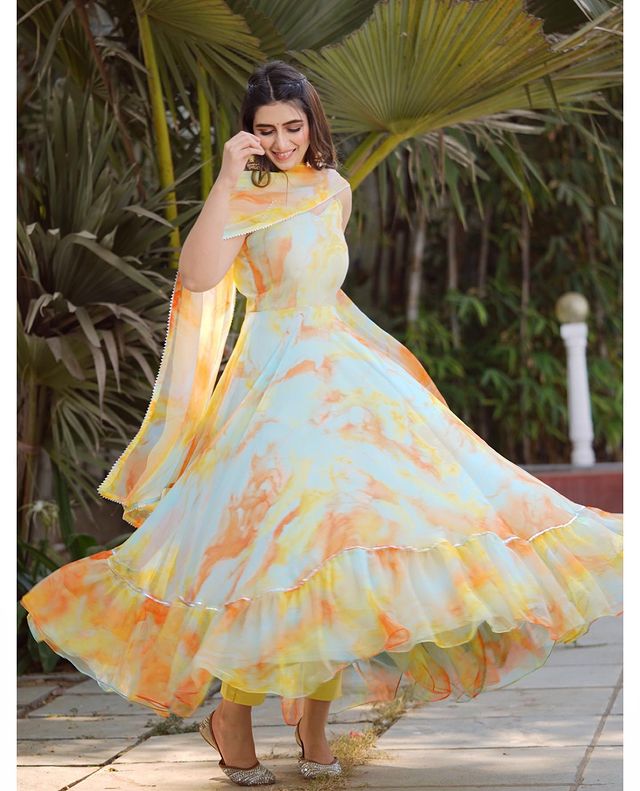 Soft Organza Printed Full Stiched Gown