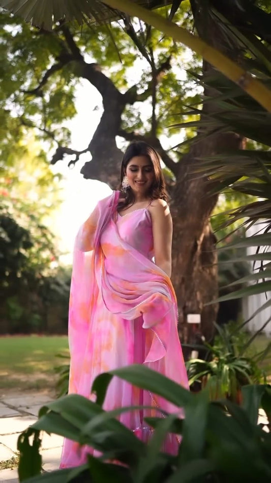 Soft Organza Printed Full Stiched Gown