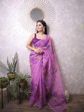 Load image into Gallery viewer, Party Wear Beautiful Organza Silk Print n Foil Work Saree Blouse For Women
