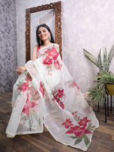 Load image into Gallery viewer, Party Wear Beautiful Organza Silk Print n Foil Work Saree Blouse For Women
