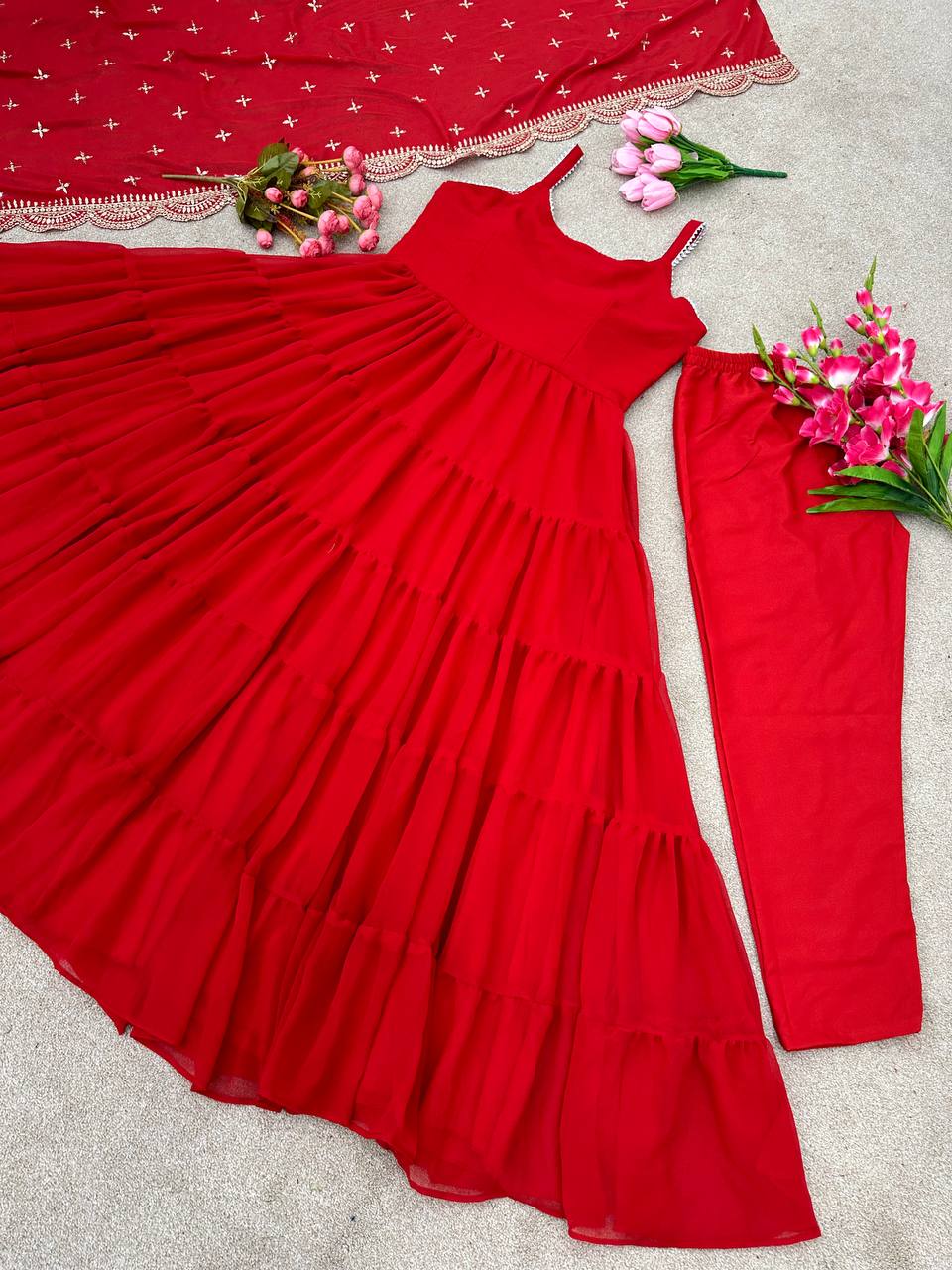 Red and Maroon Gradient Gown Online | Buy Designer Party Wear Gowns Online  – www.liandli.in