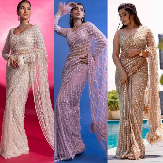 Appealing Soft Net Sequence Work Designer Saree For Women