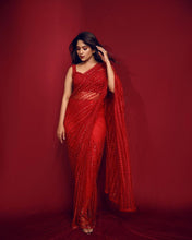 Load image into Gallery viewer, Red Soft Net Sequence Work Designer Saree With Embroidered Blouse

