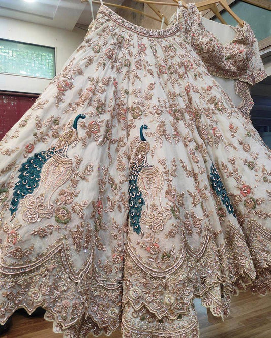 Bridal Wear White Georgette Heavy Embroidered Semi Stitched Lehenga Choli