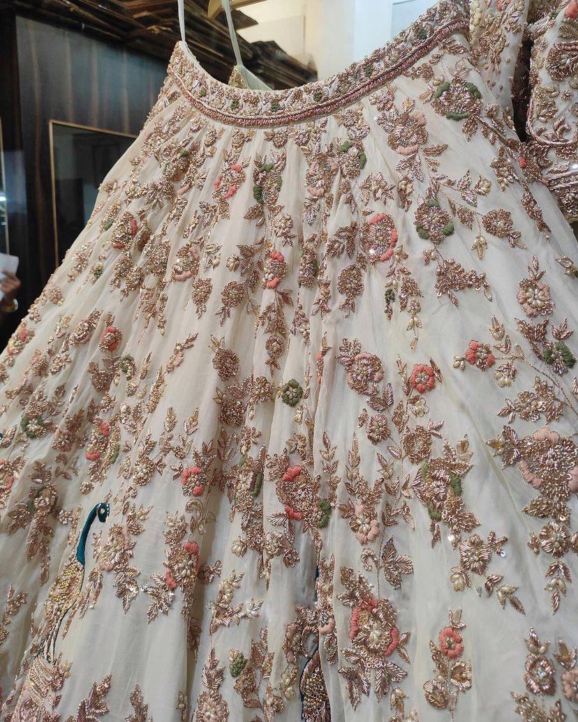 Bridal Wear White Georgette Heavy Embroidered Semi Stitched Lehenga Choli