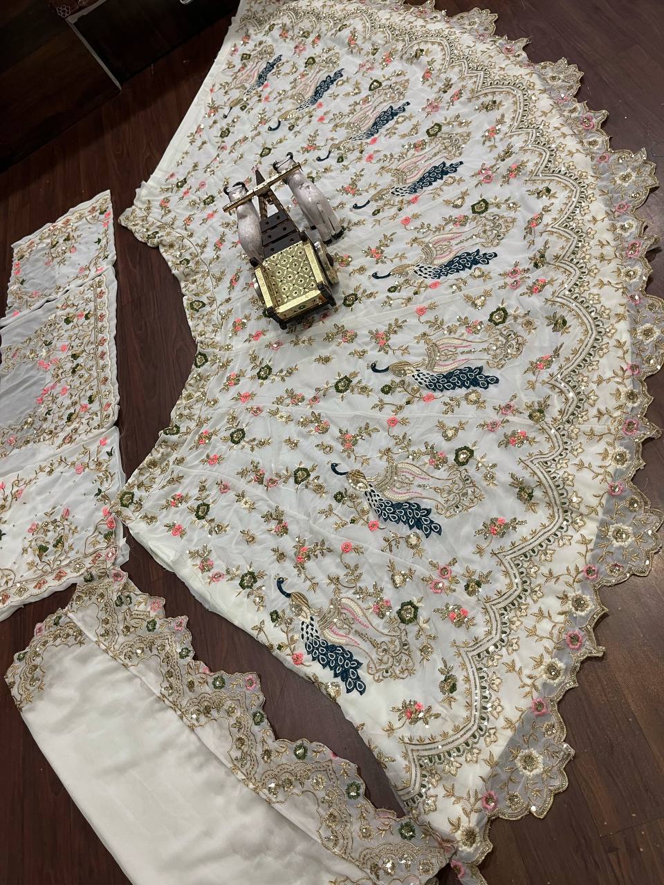 Bridal Wear White Georgette Heavy Embroidered Semi Stitched Lehenga Choli
