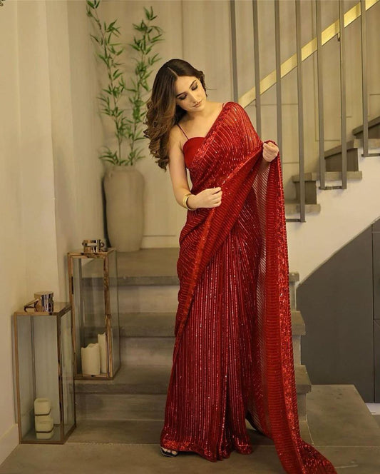 Party Wear Georgette Heavy Sequence Work Saree Collection