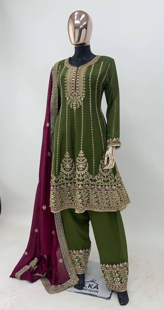 New Designer Green Salwar Suit Chinon Fabric For Women