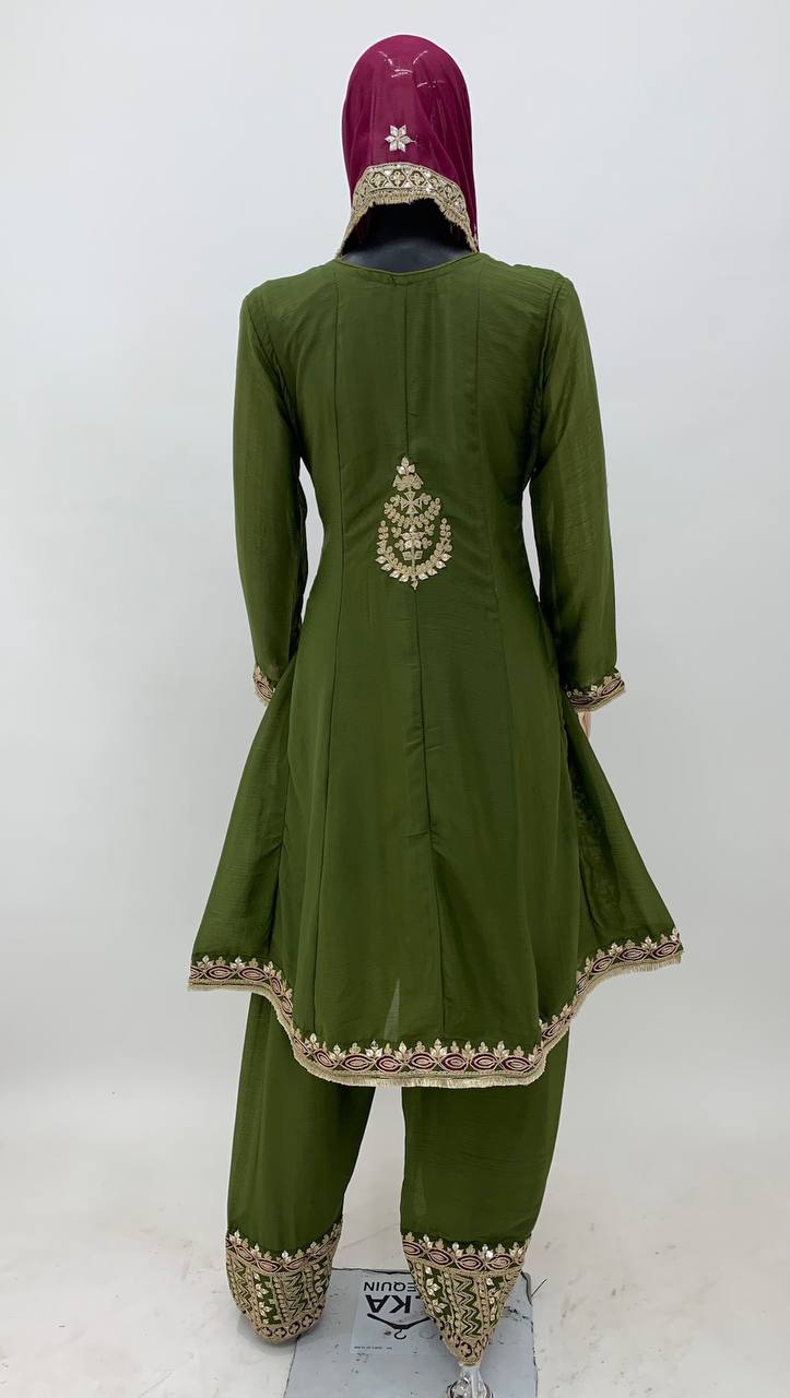 New Designer Green Salwar Suit Chinon Fabric For Women