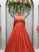 Load image into Gallery viewer, New Long Flair Orange Gown Functional Occasion Wear
