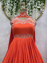 Load image into Gallery viewer, New Long Flair Orange Gown Functional Occasion Wear
