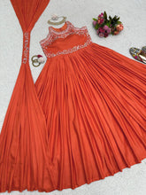 Load image into Gallery viewer, New Long Flair Orange Gown Functional Occasion Wear
