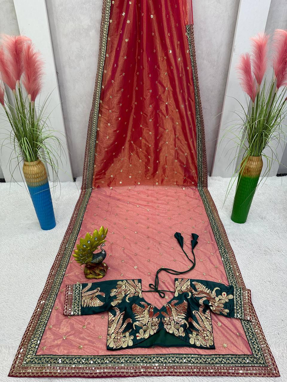 Beautiful Designer Saree On Jimmy Fabric With Thread  Sequence Work