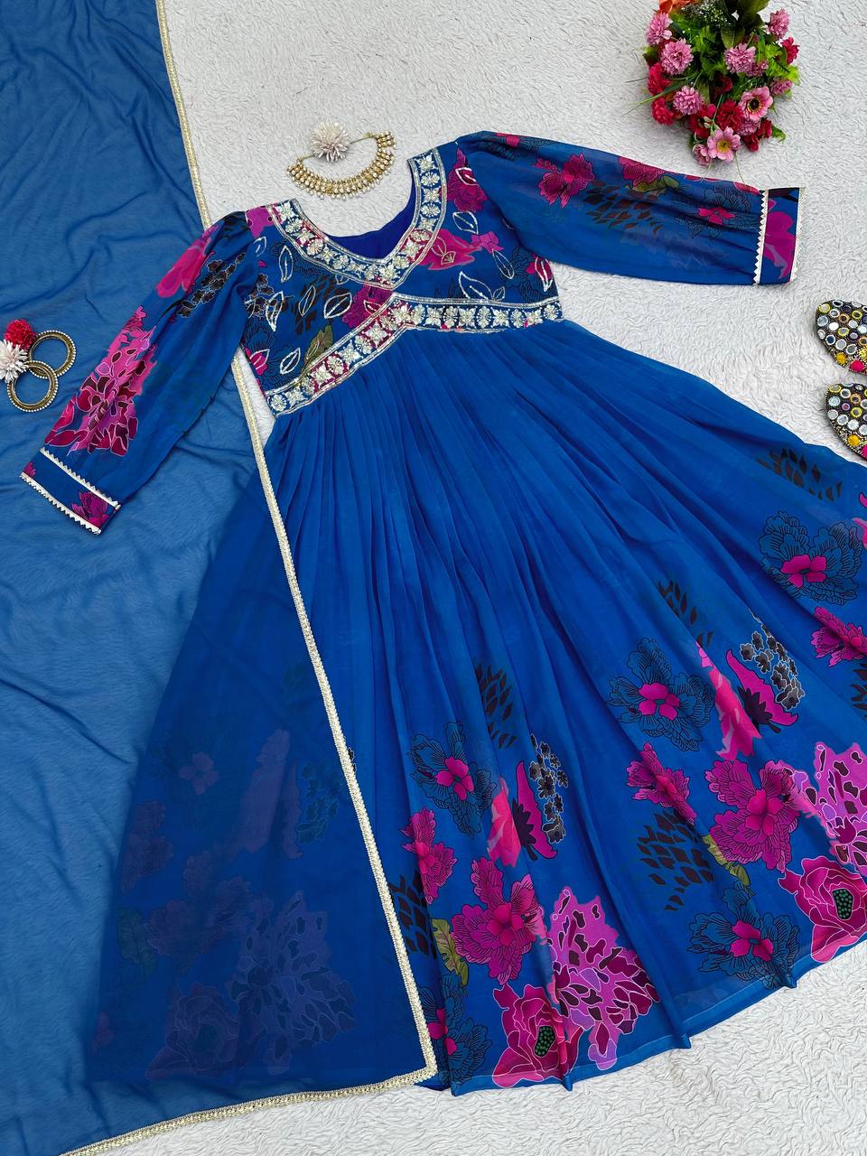 Attractive Designer Suit On Heavy Georgette Fabric And Dupatta With Fancy Lace